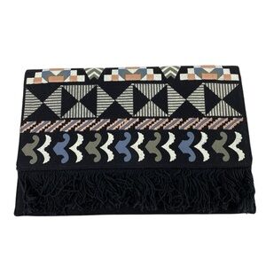 Stella & Dot Taj Embroidered Clutch Bag Purse Large with Fringe